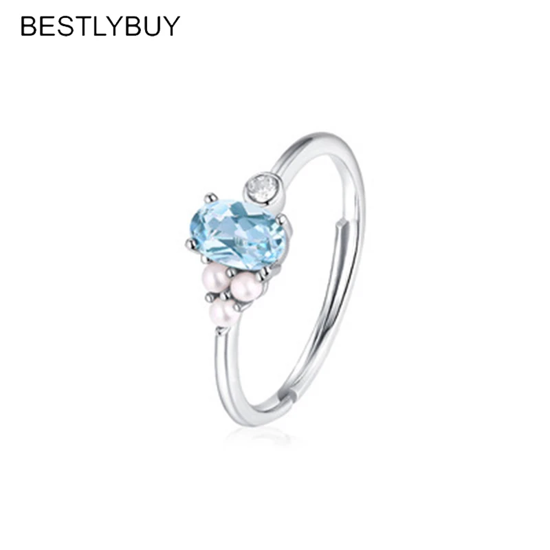 BESTLYBUY Freshwater Pearl &amp Sky Blue Topazes Solid 925 Sterling Silver Ring Fine Jewelry For Women FREE SHIPPING | Украшения и