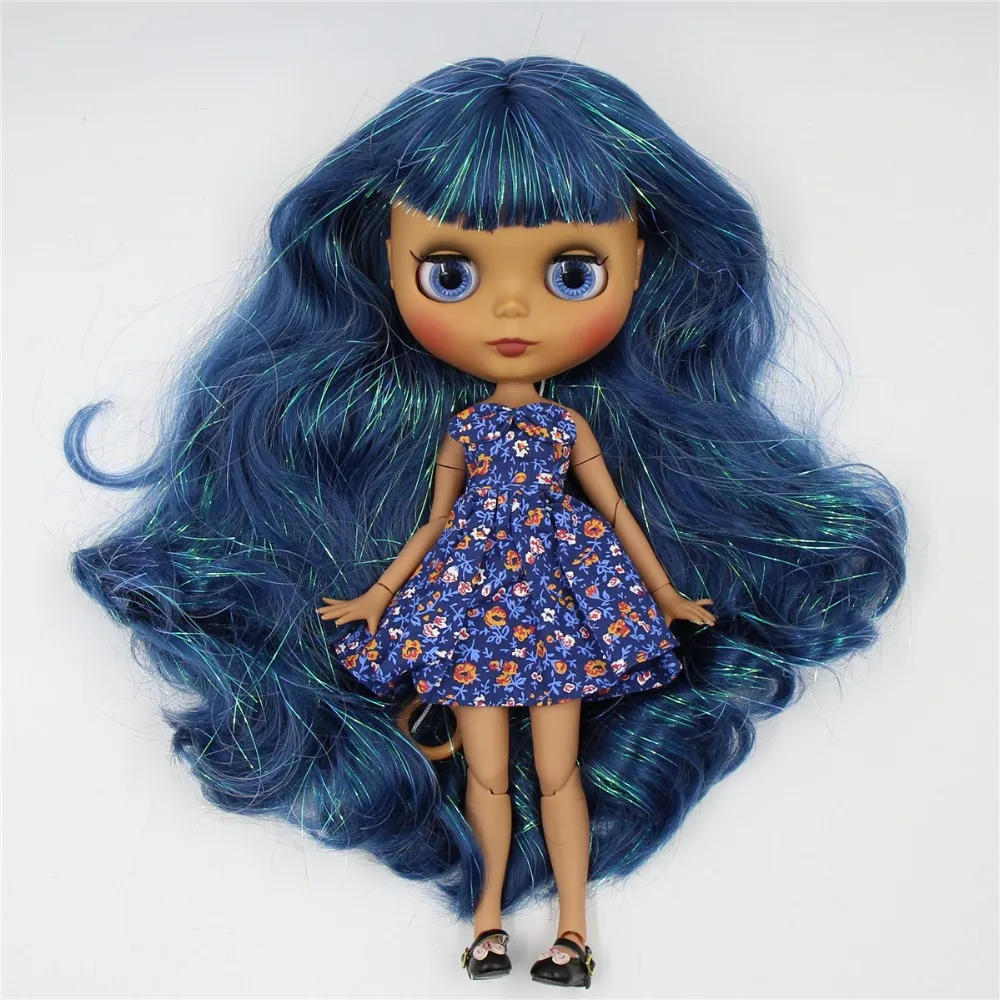 Ледяная кукла DBS Blyth 1/6 bjd шарнирное тело темная кожа матовое лицо блестящие синие