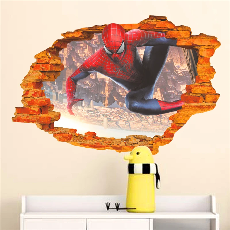 Мультяшный герой Человек паук сквозь настенные наклейки для детской комнаты