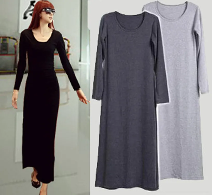 Осенние и зимние женские теплые платья с длинным рукавом круглым вырезом до