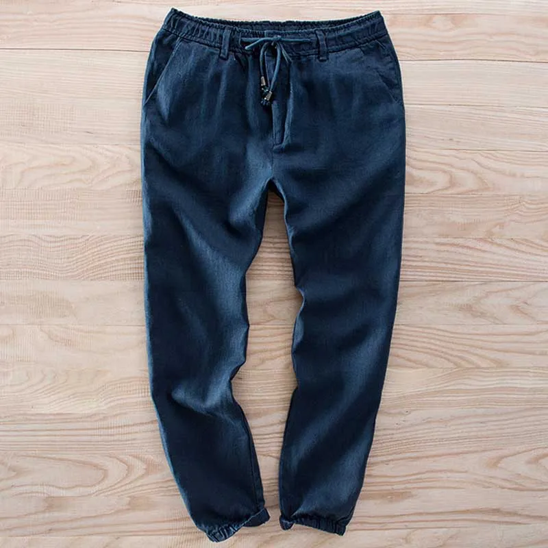 

Fashion Summer Urban Joggers Linen Pants Ankle Length Men Casual Hip Hop Pants Soft Boardcloth Sweat Absort Loose Baggy Trousers