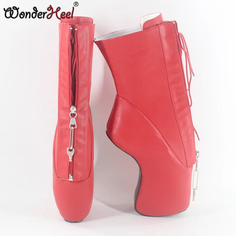 Wonderheel/Экстремально высокий каблук 7, туфли на танкетке, на молнии YKK заблокирован, на молнии, красный, матовый Соблазнительные Туфли-Фетиш на шнуровке каблук ботильоны балетные сапоги