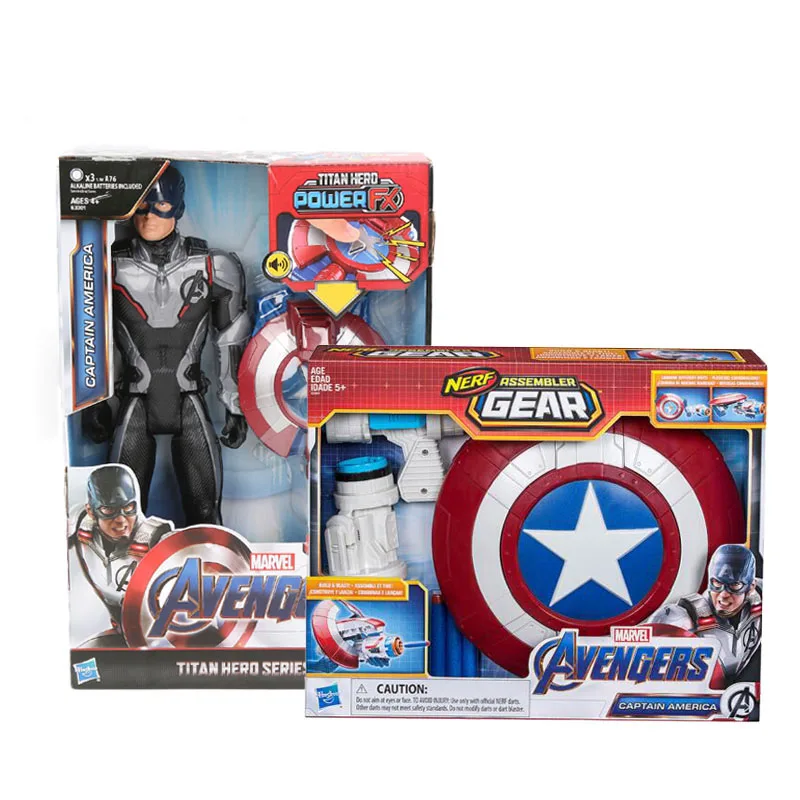 captain america set 2 шт./компл. с принтами "Marvel", "Мстители", завершающей игрушка Капитан Америка с ассемблер Шестерни Косплэй оружие Titan Hero Мощность FX черный пантера рисунок - Цвет: captain america set