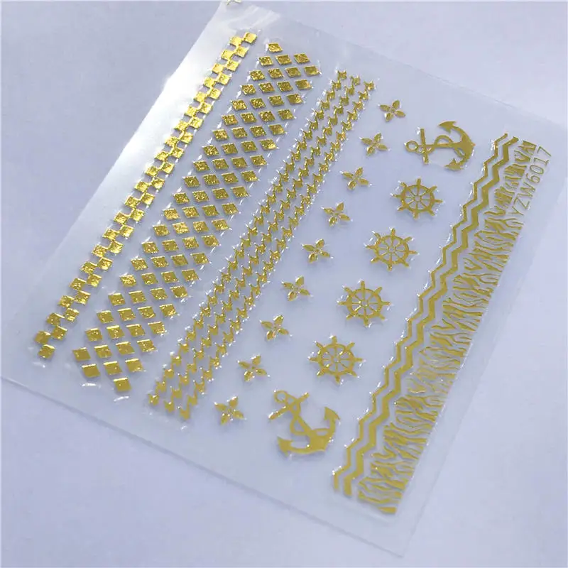 YZW6017 YWK голографические золотые 3D наклейки для ногтей, лист кокосового дерева, голографический лазер, клейкая наклейка, наклейка для маникюра, украшения для ногтей, 1 лист - Цвет: YZW6017