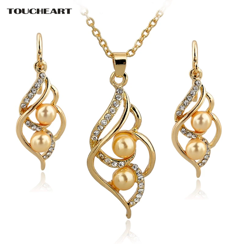 

TOUCHEART Wedding African Beads Jewelry Set Crystal Women Gold color Simulated Pearl Earrings Necklaces Parure Femme Set140024