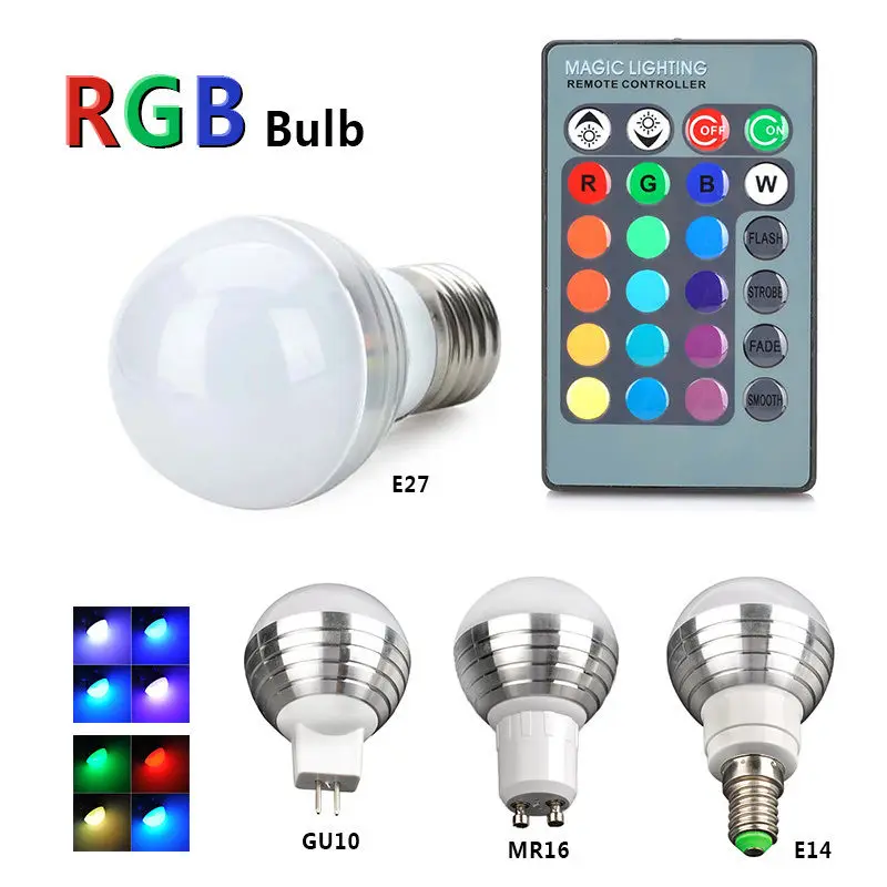 RGB светодиодный светильник E27/GU10/MR16/E14 3 Вт лампада Точечный 16 цветов с ИК пультом