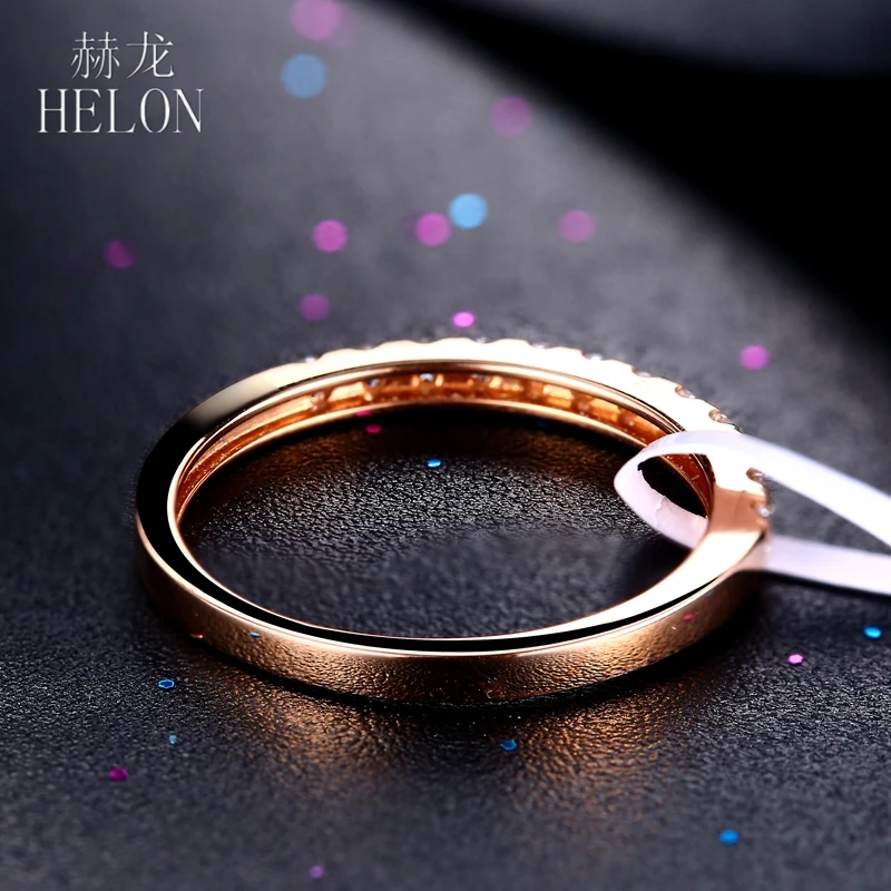 

HELON Real 18K Rose Gold Certified Round 0.218ct Full cut SI/H Diamond Ring For Women Wedding Half Eternity Band Elegant Jewelry