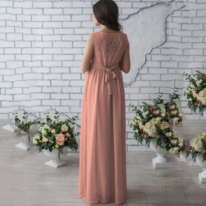 Кружева шифон беременных длинное платье Для женщин Повседневное без рукавов с