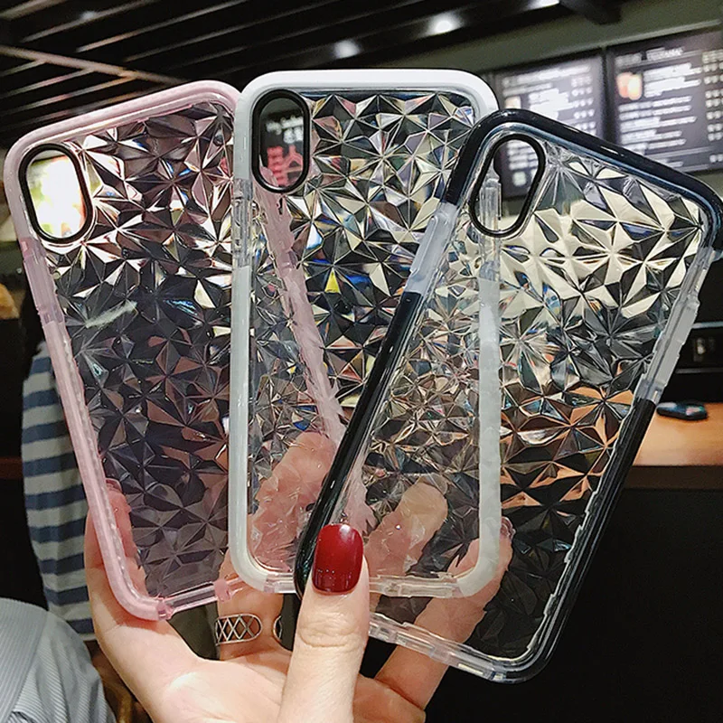 Retro 3D Diamond Texture Case for iphone X 6 6S 7 8 Pus XS MAX XR Transparent Soft Capa Galaxy S8 S9 huawei P20 Pro P10 | Мобильные