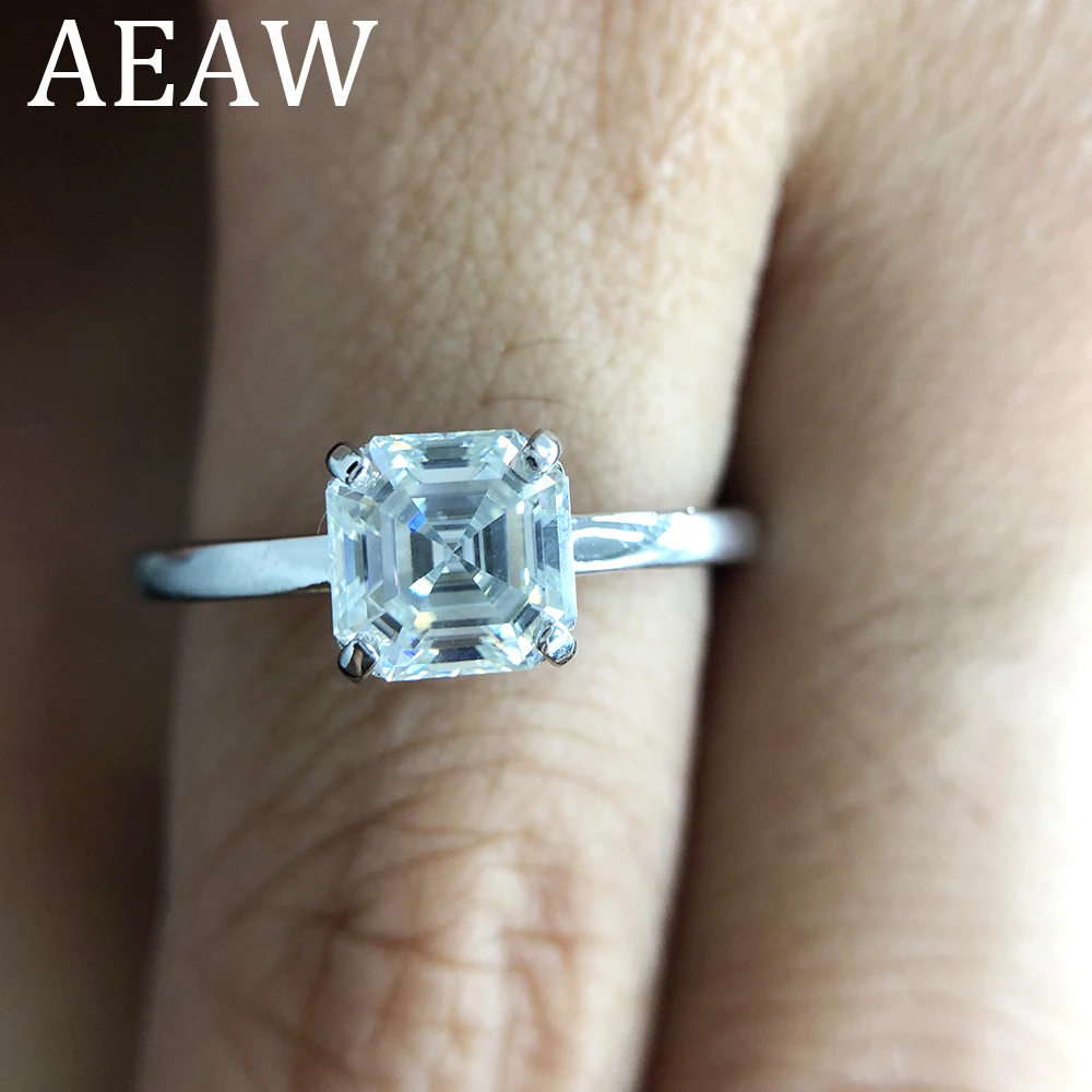 Стерлинговое Серебро 2 карата Asscher разрезанный Муассанит лабораторный алмаз кольцо набор HI цвет Отличное соответствие кольцо для женщин