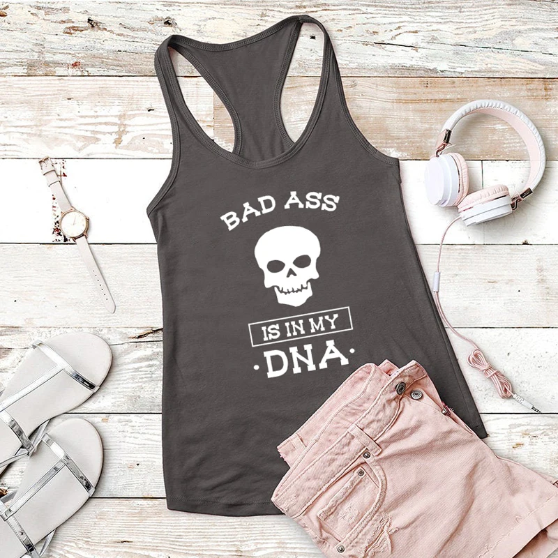 Жилет Bad Ass Is In My DNA майки повседневные женские спортивные забавные летние