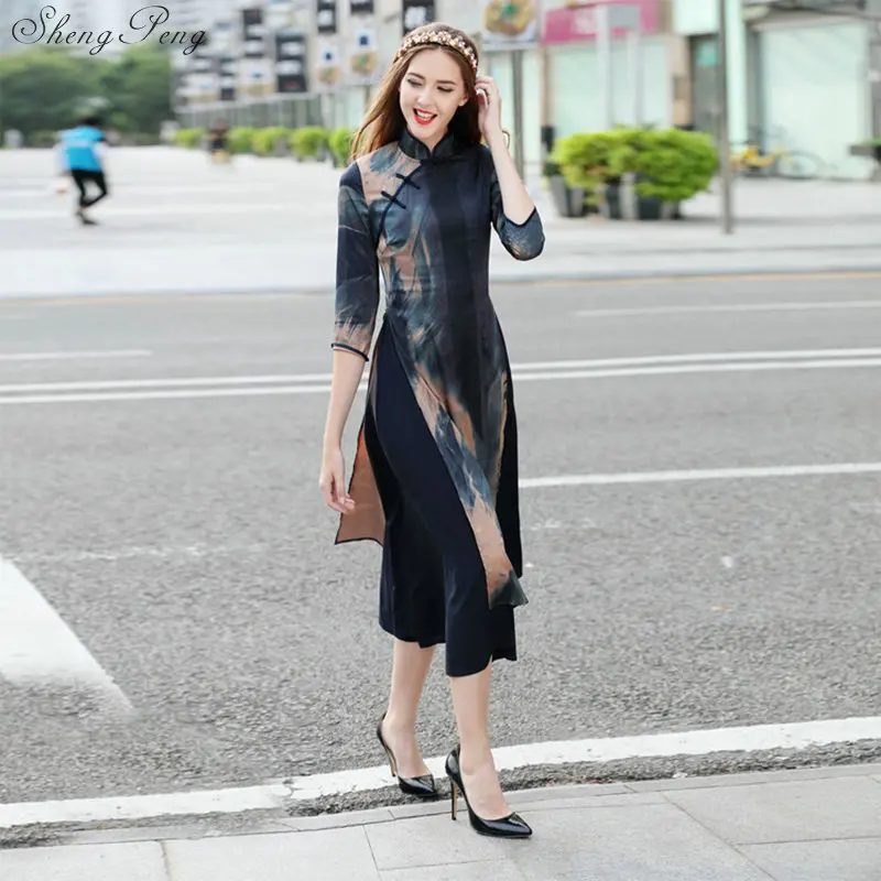 Традиционная китайская одежда Вьетнама aodai для женщин Qipao длинное китайское