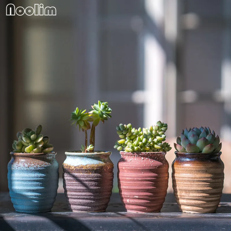 4Pcs Set 4 шт., ручная роспись, суккуленты, зеленые горшки для цветов, простые и практичные настольные вазы, лаконичные керамические фарфоровые горшки - Цвет: 4Pcs Set