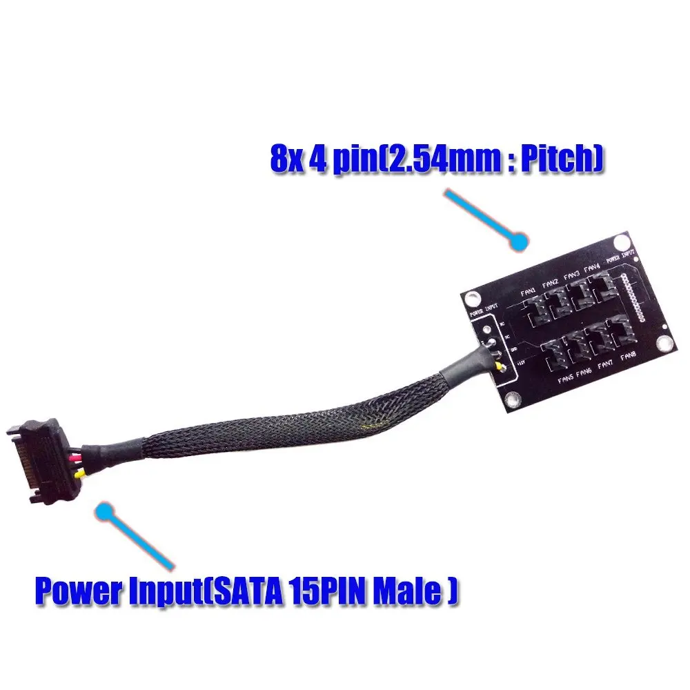 Удлинительный кабель SATA 15 Pin (штекер) на 8x4 охлаждающий концентратор разветвитель