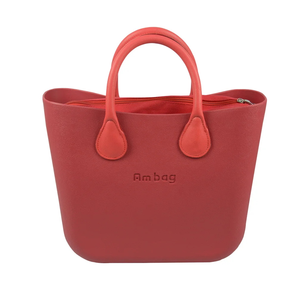 AMbag Obag стильная Водонепроницаемая мини-сумка EVA AMbag с подкладкой из парусины на молнии красочная кожаная ручка женская сумка DIY - Цвет: Red