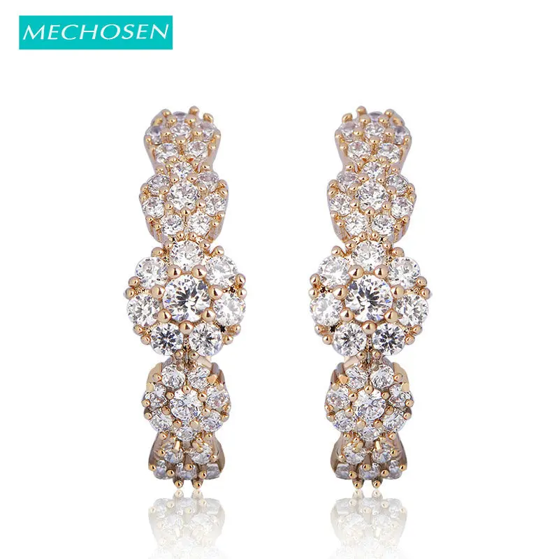 

MECHOSEN Brilliant CZ Zirconia Stud Earrings For Women Wedding Joias Ouro Flower Brincos Party Fashion Jewelry Boucle d'oreille