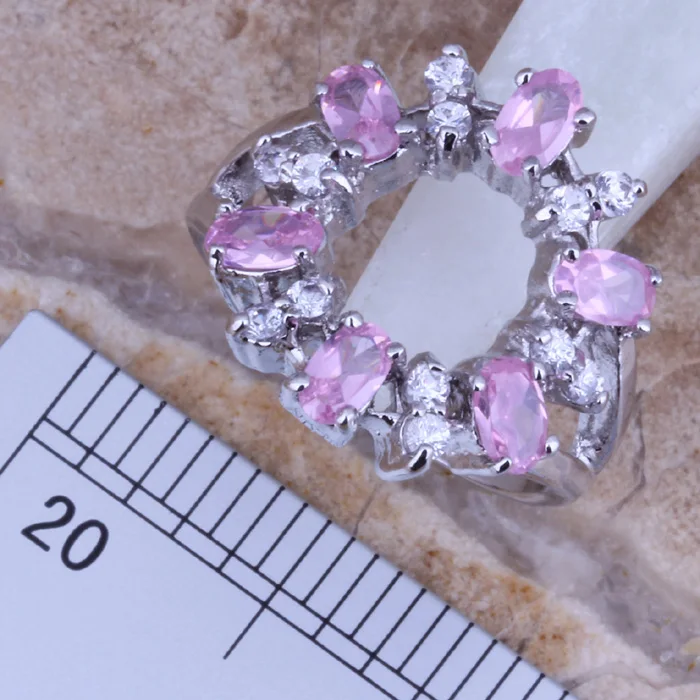 Потрясающий Розовый Белый фианит Посеребренные Ювелирные наборы серьги