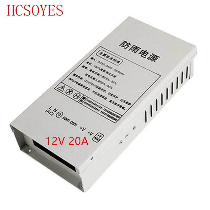 1 шт 12 V 20A 240 Вт Водонепроницаемый 12 v 2811/ws2811/5050 регулируемое переключение Питание открытый Мощность CCTV PSU AC90-240V