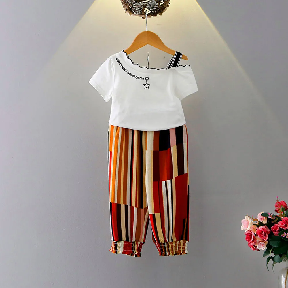 Комплект летней одежды из 2 предметов для маленьких девочек костюм футболка