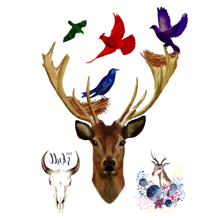 Новый дизайн временная тату наклейка с изображением оленя милые животные