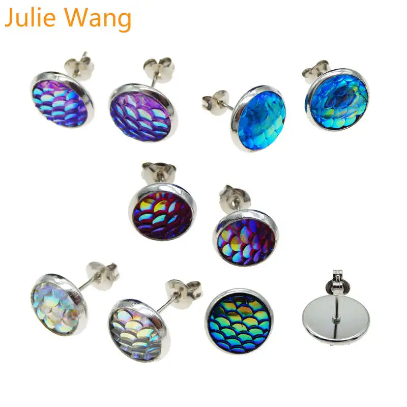 Женские Разноцветные серьги гвоздики Julie Wang 1 пара Русалка из смолы кабошон