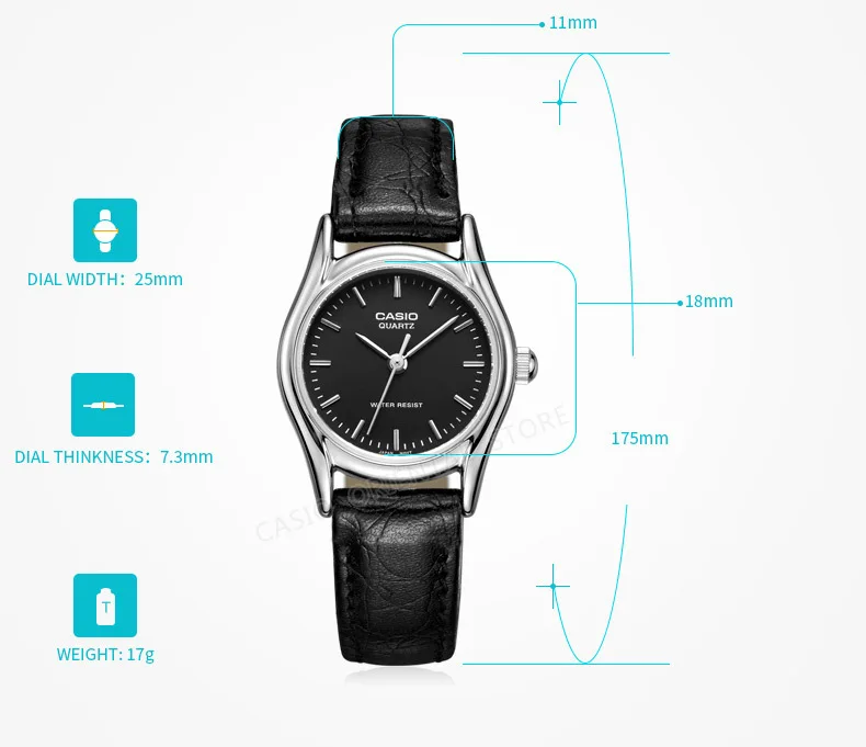 CASIO Часы женские роскошные Брендовые повседневные ультра тонкие кварцевые кожаные серебряные часы подарок 3 бар водонепроницаемые Relojes Mujer LTP-1094E-1A