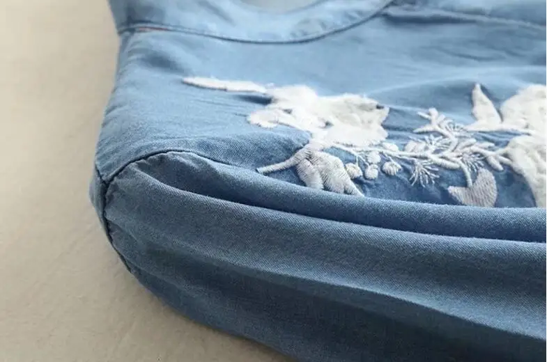 Повседневная Цветочная вышивка джинсовые платья 2018 женское платье с длинным