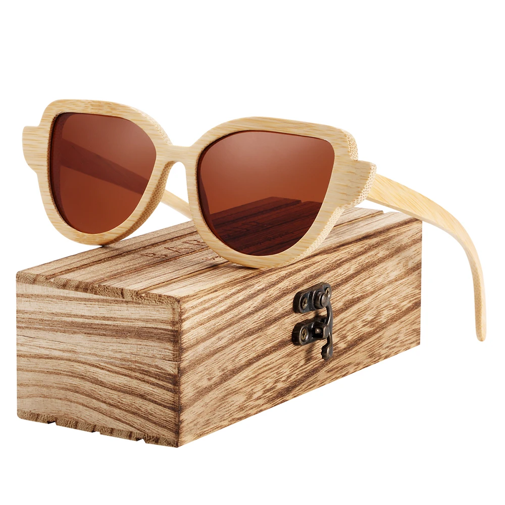 Солнцезащитные очки BARCUR Wood Cat Eye из бамбукового дерева антибликовые