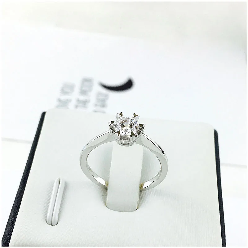 Real Sterling Silver 925 0.5ct 5mm 6 Prong Moissanite Solarite Ring Engagement Wedding Rind Lab Diamond For Women | Украшения и