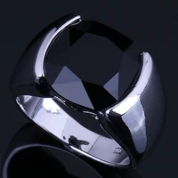 glittering black cubic zirconia 925 sterling silver ring v0619