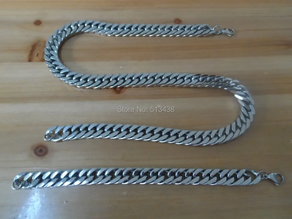 Top Quality Jewelry set 15mm Heavy Men Cuban Chain stainless steel Necklace &amp Bracelet High Polished | Украшения и аксессуары