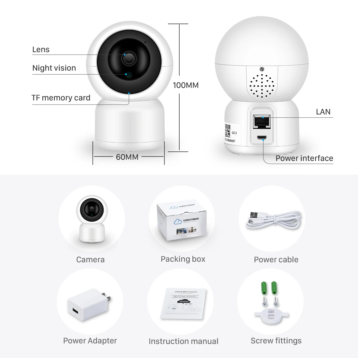 Hamrolte 1080P Wi-Fi камера PT Мини купольная камера с автоматическим отслеживанием движения двухстороннее аудио может храниться Детский Монитор Ycc365