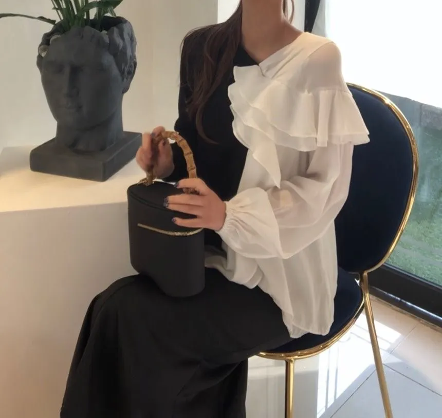 WHITNEY Ван демисезонный модная уличная цвета контраст оборками Лоскутная Толстовка для женщин стильные толстовки пуловер