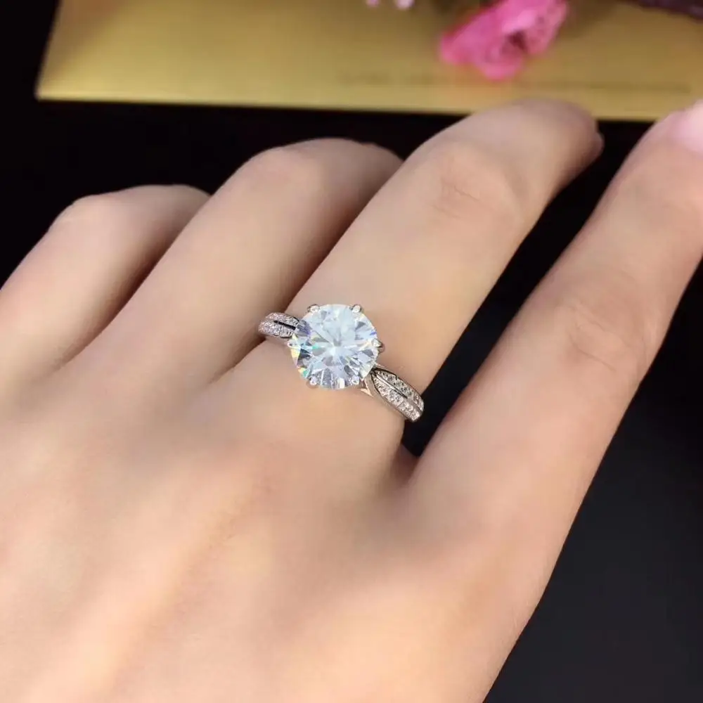 Round Silver Moissanite Ring 1ct D VVS Luxury Weding for Women | Украшения и аксессуары
