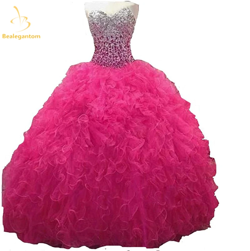 

Bealegantom Quinceanera Dresses 2019 Ball Gowns Beaded Crystals Lace Up Sweet 16 Dress Debutante Vestidos De 15 Anos QA1169