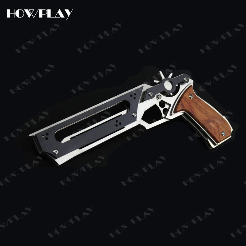 SY-B-Wooden handle HowPlay игрушечный пистолет с резиновой лентой Металлический Игрушечный Пистолет деревянная ручка цвет нержавеющая сталь 6 всплесков стреляет оружие игрушка для детей мальчик - Цвет: SY-B-Wooden handle