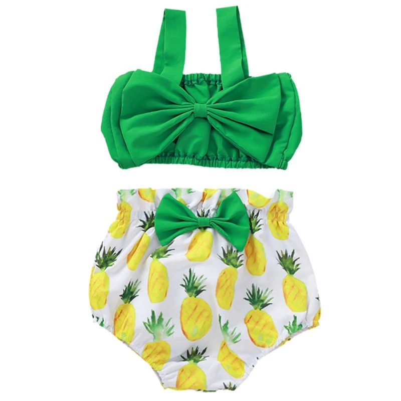 Летние комплекты одежды из 2 предметов для маленьких девочек зеленые топы с