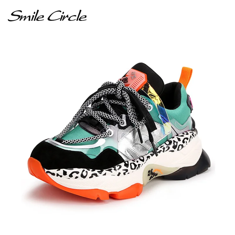 Smile Circle Sneakers Women Flat Shoes spring fashion Retro Style Breathable Casual Ladies Platform Shoes - Цвет: Зеленый