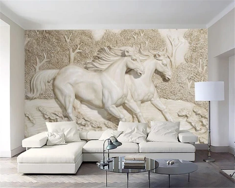 Настенная 3d-панель на заказ, рельефная настенная 3d-панель в европейском стиле с изображением белой лошади, ТВ, домашний декор