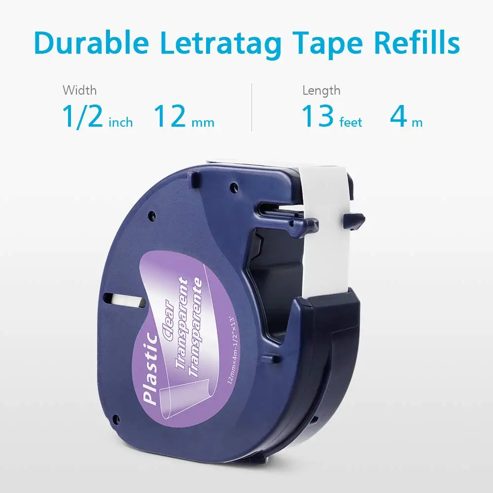 5 шт. пластиковые этикетки Dymo Letratag 12 мм черные на прозрачных лентах letratag LT 12267 для