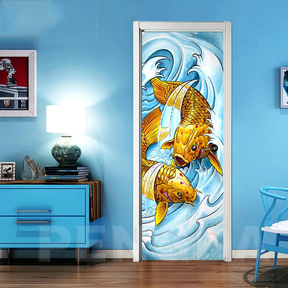Door Stickers Self Adhesive Canvas Fish Home Decor Renew PVC Poster Printed Art Picture Waterproof Wallpaper For Children Room | Дом и сад