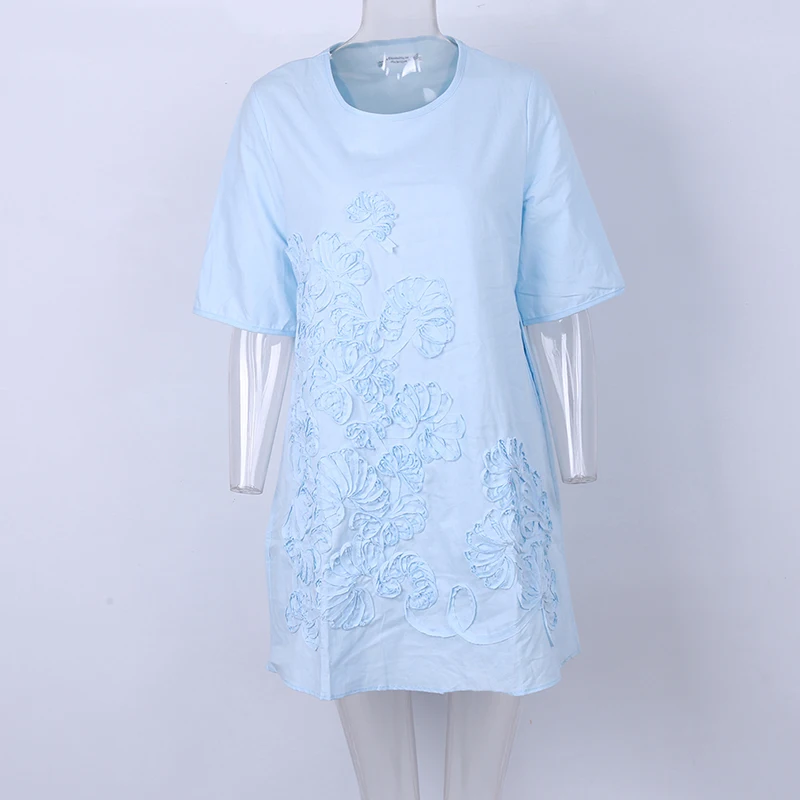 

2019 Summer Women Casual Loose Shirts O Neck Embroidery Blouse Short Sleeve Large Shirts For Female Plus Size S-3XL