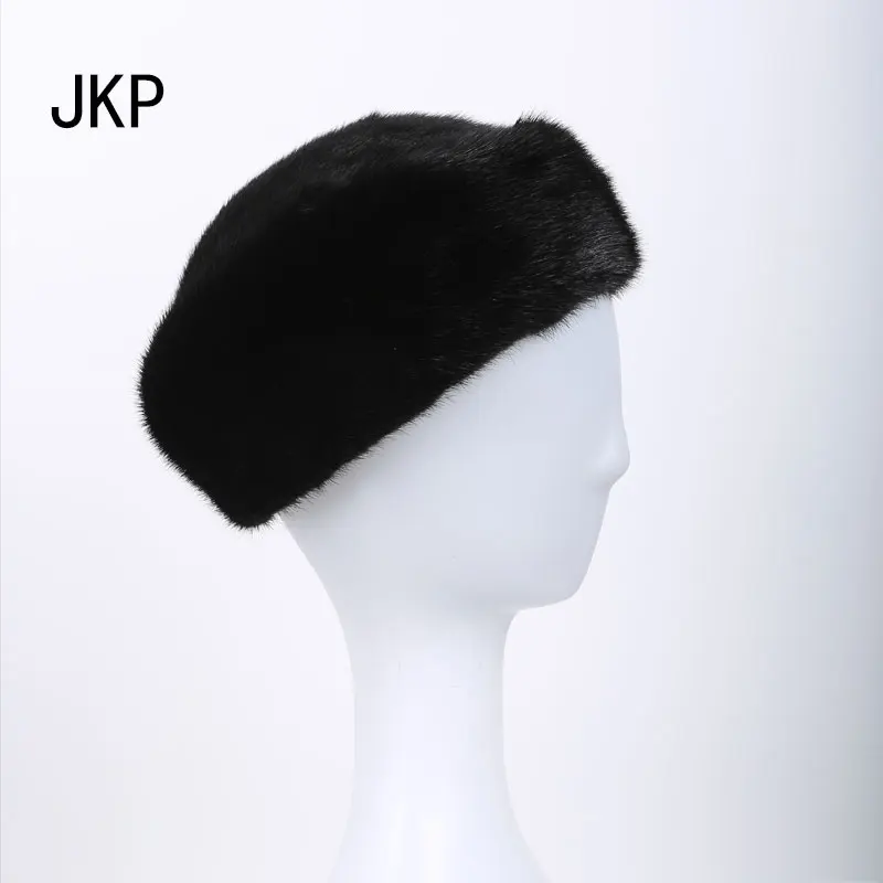 JKP новая натуральная черная норковая меховая шапка с капюшоном женские винтажные теплые шапки DHY-42