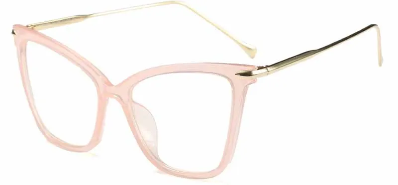 FEISHINI Black frame Cat Eye Glasses Frame Women brand Clear Lens Transparent Eyewear frames Ladies Myopia Nerd eyeglasses frame - Frame Color: PGJ008 PINK