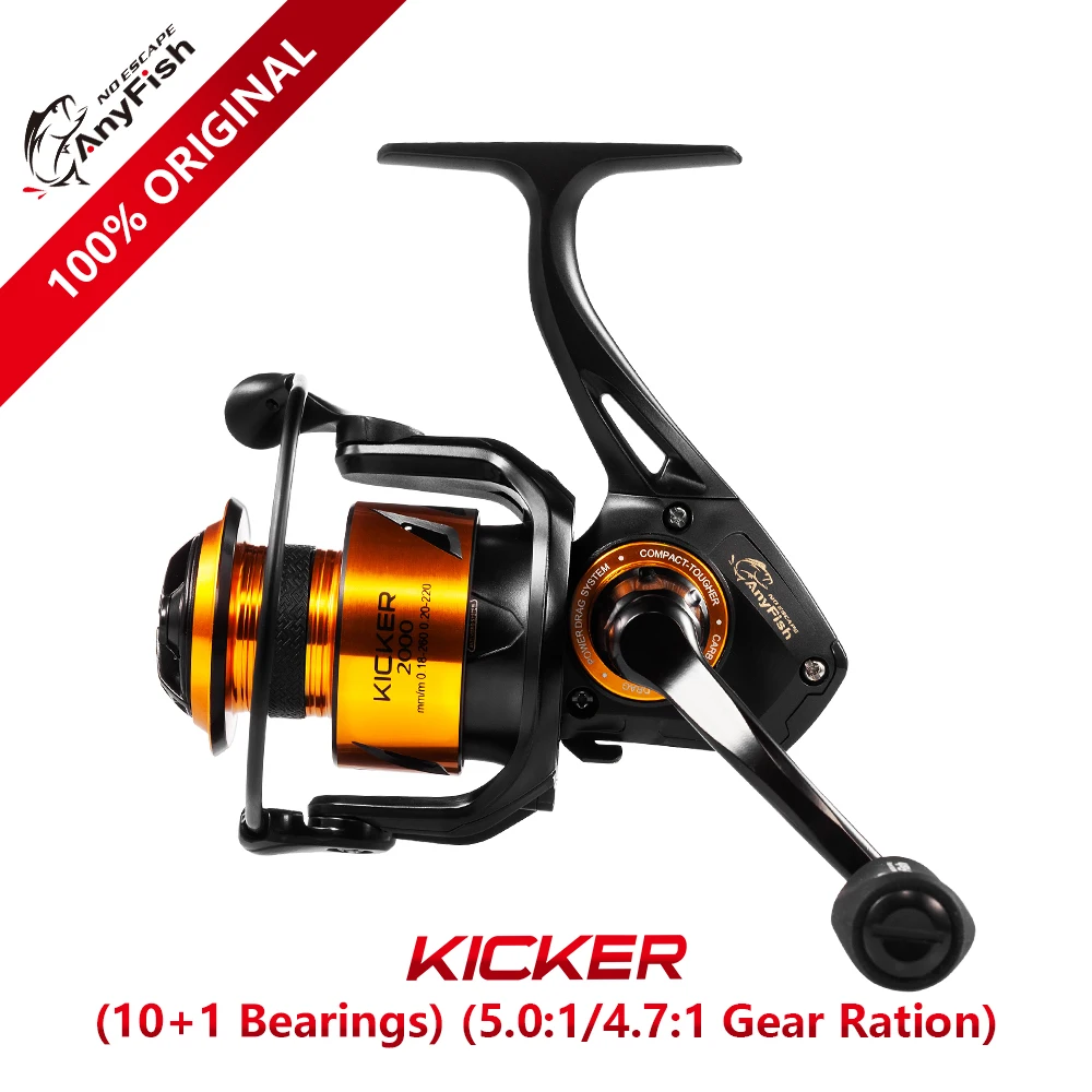 

Anyfish KICKER Spinning Fishing Reel 2000/3000/4000/5000/6000 gear ratio 5.0:1/4.7:1 max drag 6kg/8kg 10+1 bearings saltwater OK