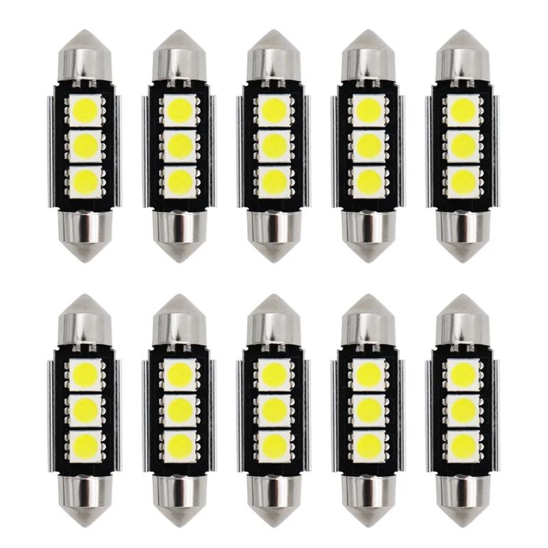 36 мм 39 мм C10W C5W 3SMD 3 SMD 5050 Светодиодный светильник CANBUS Festoon, автомобильный светильник номерного знака, автомобильный корпус, Внутренняя купольная лампа белого цвета, DC 12 В