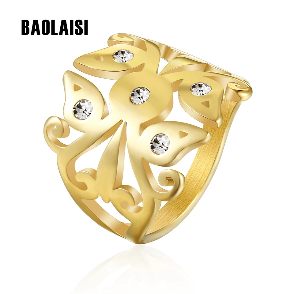 

BAOLAISI Gold-Color Crystal Ring 316L Stainless Steel Women Ring CZ Stone Engagement Rings For Girls Fashion Jewelry Party Gift