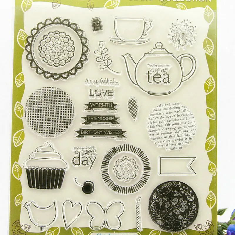7-Coffee Tea Happy Hour прозрачные силиконовые штампы DIY тиснение для скрапбукинга карты искусство кофе чай чайник молочный чайный набор чехол Роза - Цвет: 7-Coffee Tea