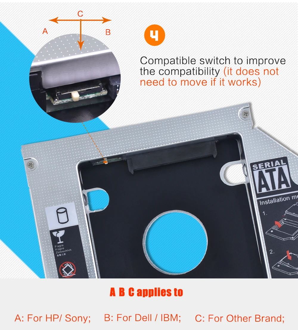 TISHRIC алюминиевый 2-ой HDD Caddy 12,7 мм SATA 3,0 Optibay коробка для жесткого диска корпус DVD адаптер чехол 2,5 SSD для ноутбука