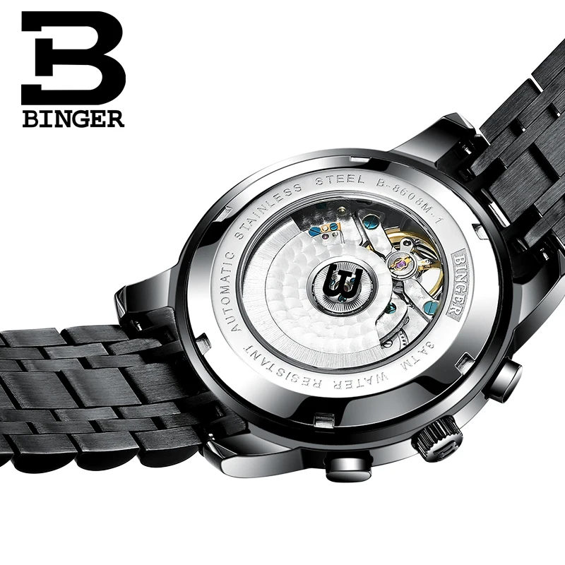 Часы BINGER Мужские механические с двойным вращением Роскошные автоматические